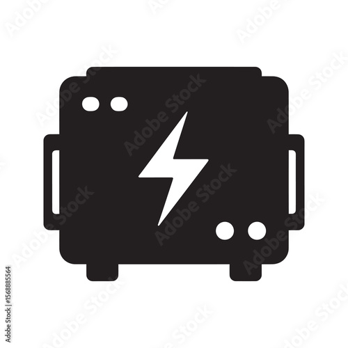 Industrial power generator icon with lightning bolt symbol for heavy duty energy supply and electric backup station for emergency electricity needs vector solid glyph