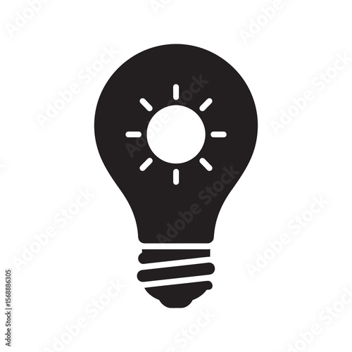 Bright idea lightbulb icon with sun inside representing innovation creativity and brilliant thinking for a new solution or business strategy vector solid glyph