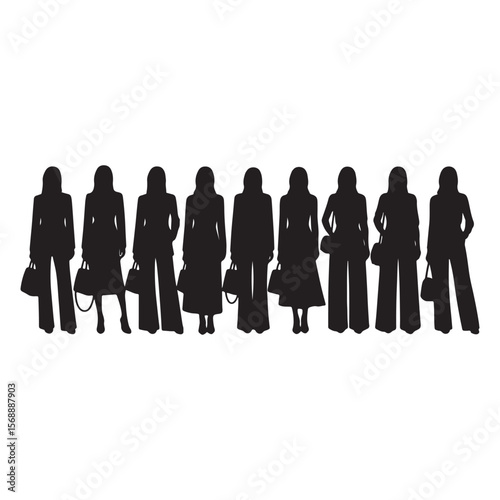 Silhouettes of women wearing fashionable suits and carrying handbags vector