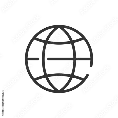 Simple outline of a globe with latitude and longitude lines, isolated on a plain white background