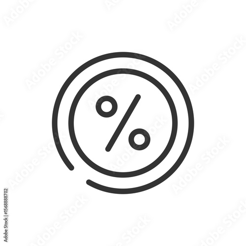 Illustration of a percentage sign inside a double circle with a gap in the outer ring design element
