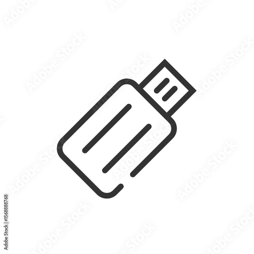 Outline drawing of a usb flash drive with rounded edges and visible connector pins on a white background