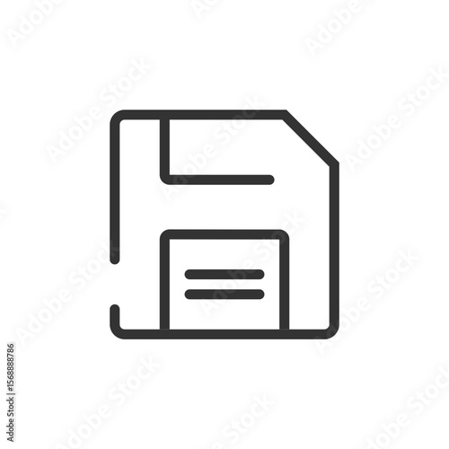 Illustration of a floppy disk icon with a simple outline design on a white background viewable image