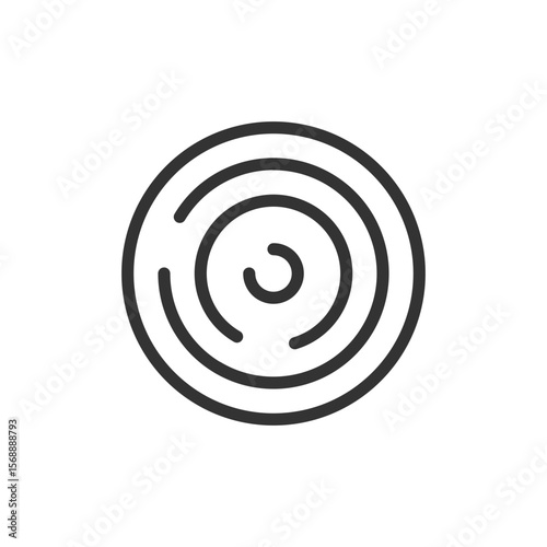 Illustration of a circular maze design with concentric rings and open pathways in a simple line art style