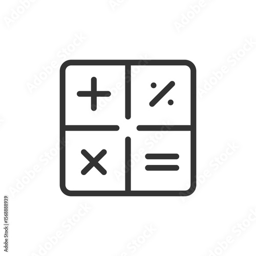 Illustration of a calculator icon with addition subtraction multiplication and percentage symbols in black