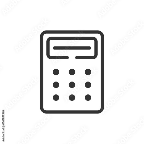 Illustration of a simple calculator with a display and nine circular buttons in black outline style