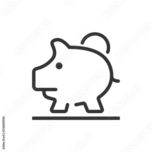 Outline illustration of a piggy bank with a coin slot and a horizontal line underneath it shown