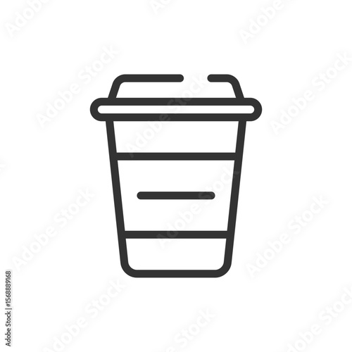 Illustration of a disposable coffee cup with a lid and a horizontal line on the side made of black lines