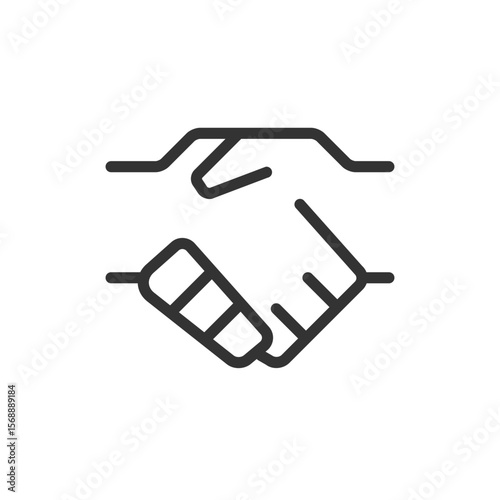 A simple line drawing of two hands clasped together in a gesture of agreement or partnership seen from front