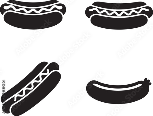 Set of Hot dog silhouette vector illustration isolated On Transparent Background
