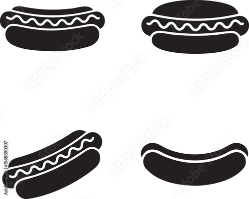 Set of Hot dog silhouette vector illustration isolated On Transparent Background