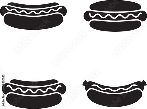 Set of Hot dog silhouette vector illustration isolated On Transparent Background