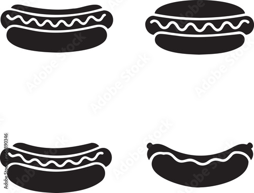 Set of Hot dog silhouette vector illustration isolated On Transparent Background