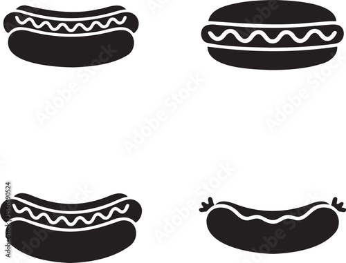 Set of Hot dog silhouette vector illustration isolated On Transparent Background