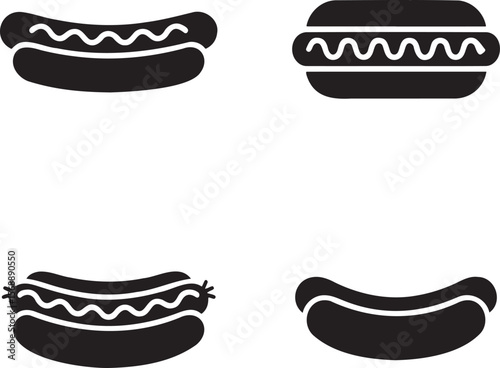 Set of Hot dog silhouette vector illustration isolated On Transparent Background