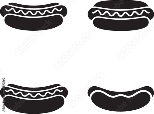 Set of Hot dog silhouette vector illustration isolated On Transparent Background