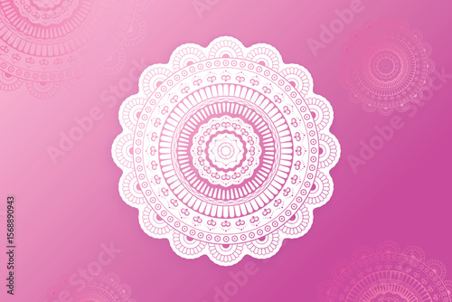 Ethnic Mandala Festive Element Design On Pink Gradient Background. Vector Illustration For Festival Sale Elements