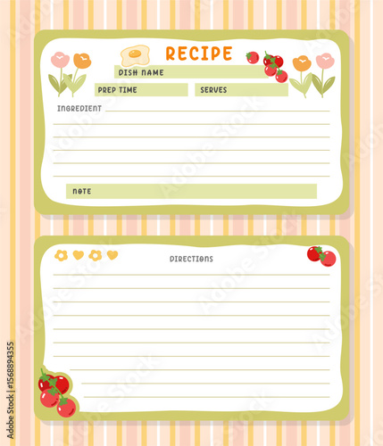 adorable recipe card template design with tomato and flower