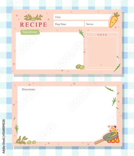 hand drawn pink recipe card with carrot and pan