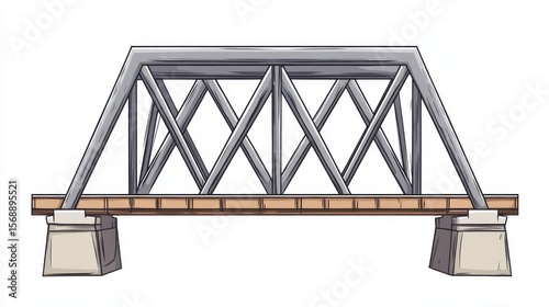 Minimalistic Steel Bridge Design Over a River on White Background