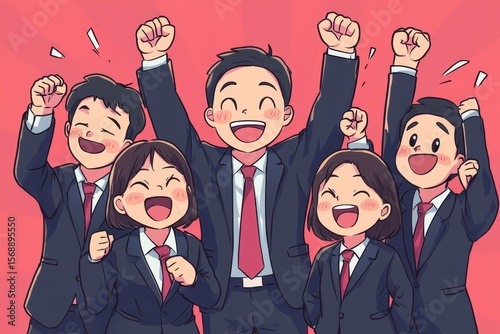 Businesspeople in a team congratulating a member's success, Generative AI