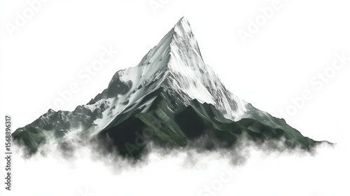 Isolated Summit in Winter with Fresh Blanket of Snow on White Background