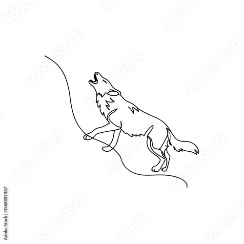 Black outline wolf howling mid jump mid air animal