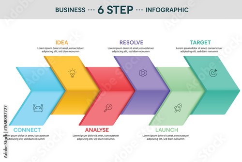 Zigzag Arrow Shape Infographic Template With 6 Options, Steps, Parts, Segments. Vector Illustration For Business Financial Report.