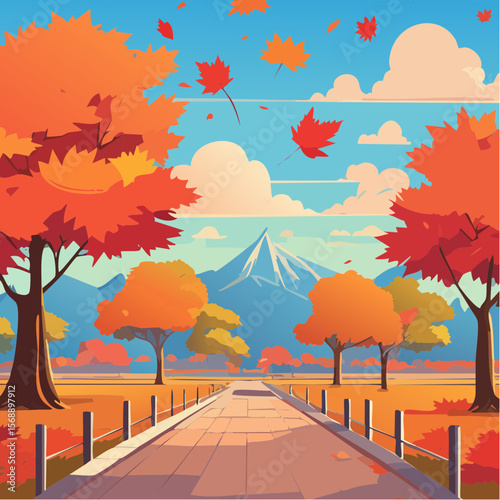 紅葉が綺麗な秋の山の風景