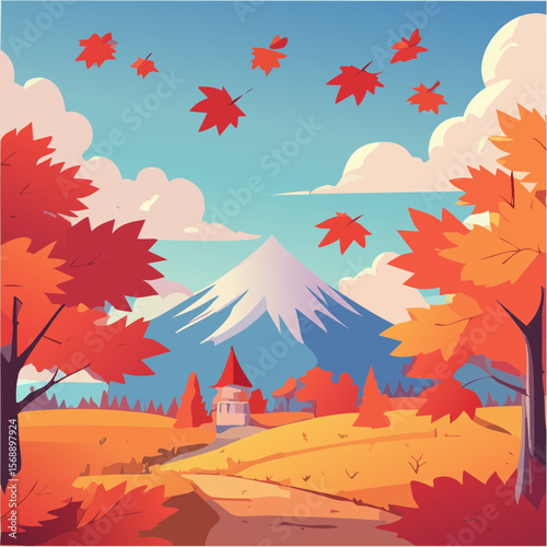 紅葉が綺麗な秋の山の風景