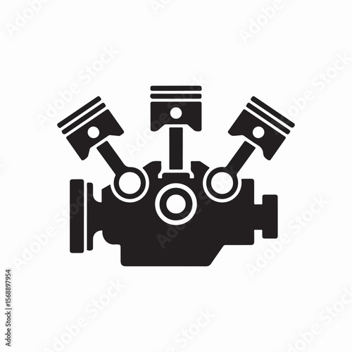 Isolated silhouette illustration of a three cylinder internal combustion engine for automotive design and engineering