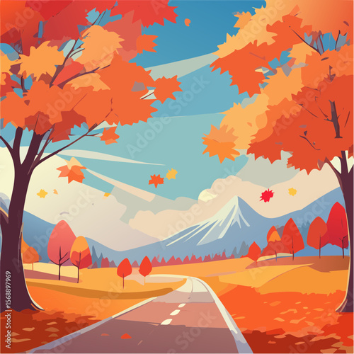 紅葉が綺麗な秋の山の風景