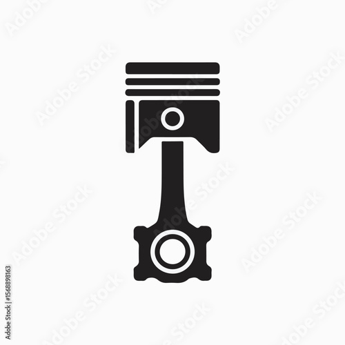 Simple black and white illustration of an engine piston and connecting rod for automotive and mechanical designs