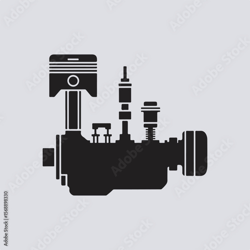 Simplified black silhouette of an internal combustion engine illustrating automotive mechanics and engineering