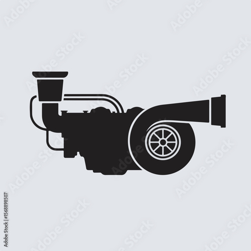 Vector illustration of a black turbocharger for automotive applications and performance tuning