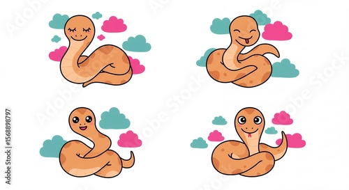 Four cute cartoon snake illustrations