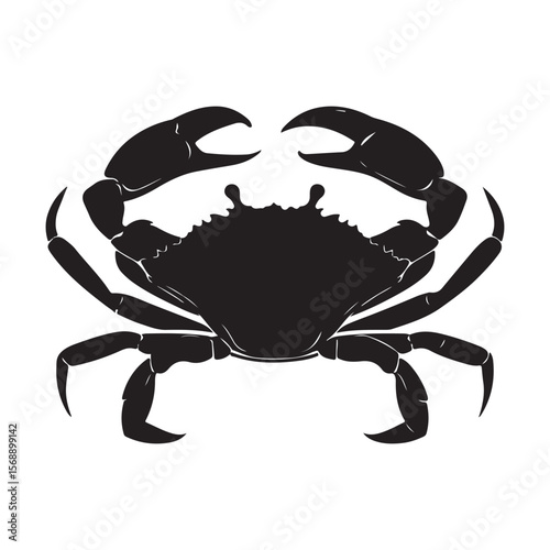Sea crab silhouette isolated, Vector illustration, Black silhouette of a crab with detailed claws and shell, perfect for marine-themed designs