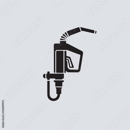 Black and white illustration of a gas pump nozzle icon isolated on a light gray background