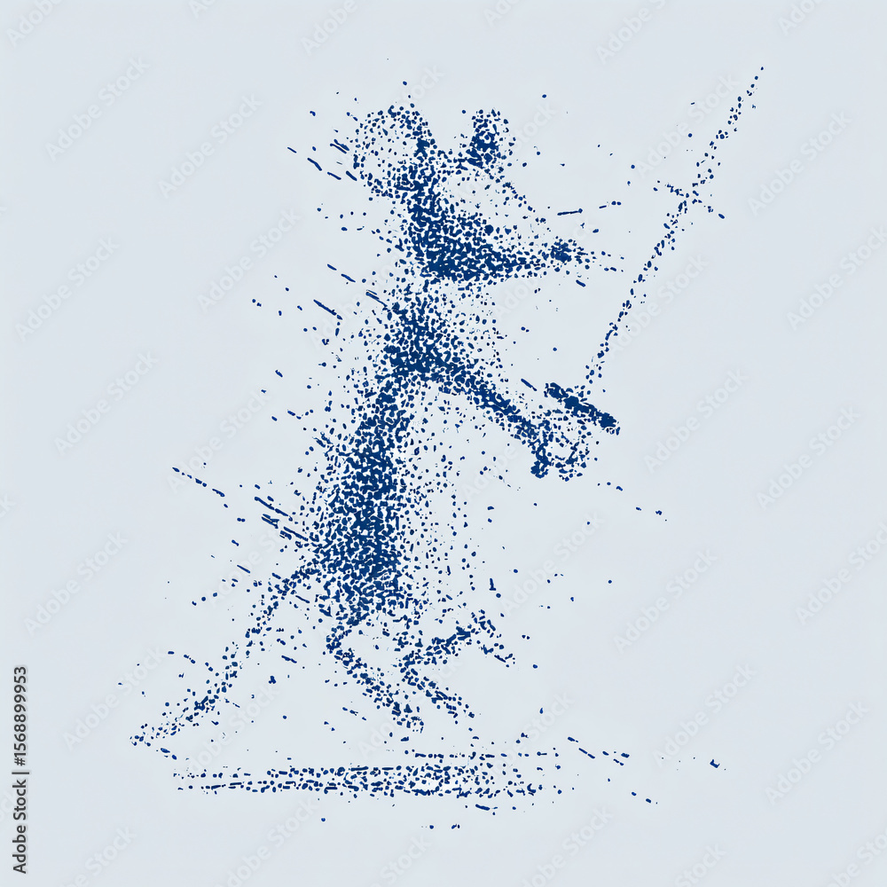 Obraz premium Mouse Character Illustration Vector Art Blue Silhouette Drawing Playful Dynamic Animal Design Whimsical Lineart Fantasy Sword Combat Action 