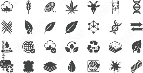 Collection of icons representing natural and synthetic materials types