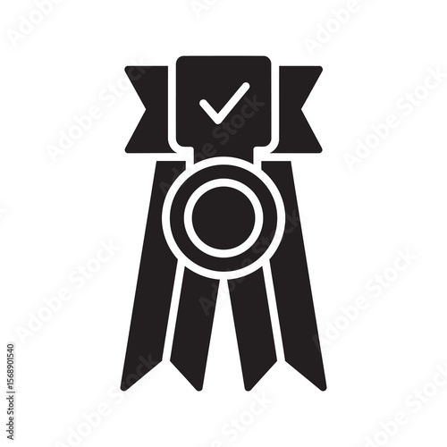 Quality award ribbon icon representing certification and guarantee for best product choice demonstrating excellence and customer satisfaction approval mark vector solid glyph