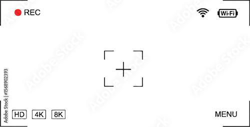 A camera viewfinder overlay with rec wifi and resolution indicators