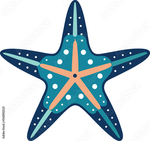blue starfish with orange accents isolated on white background