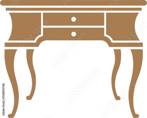 Elegant antique dressing table with drawers and curved legs isolated on white background