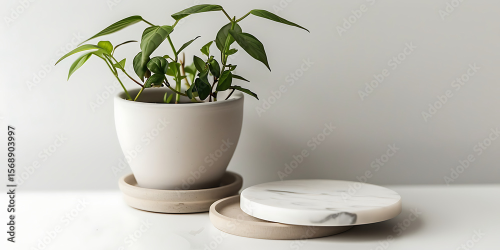 Potted plant with green leaves on white ceramic coasters
Potted plant with green leaves on white ceramic coasters