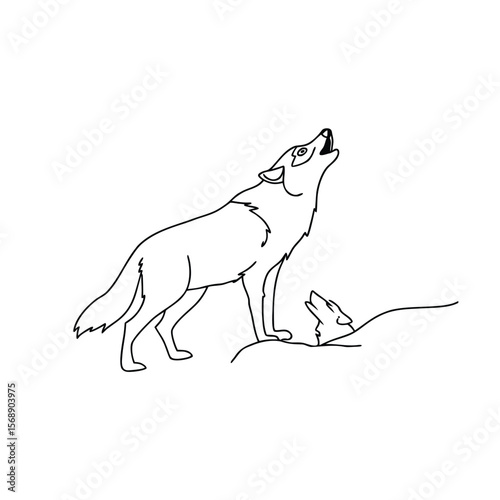 Line art wolf howling with cub on white background