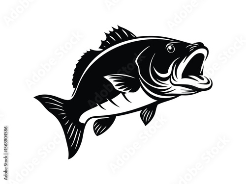 Leaping fish design. Dynamic illustration of a jumping bass fish vector design