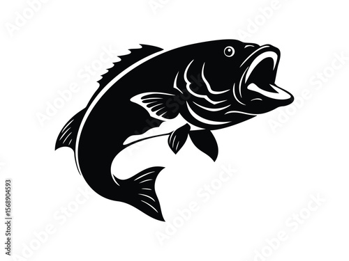 Leaping fish design. Dynamic illustration of a jumping bass fish vector design