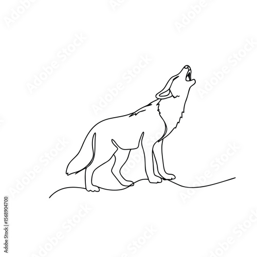Single line drawing of a wolf howling on a hill animal