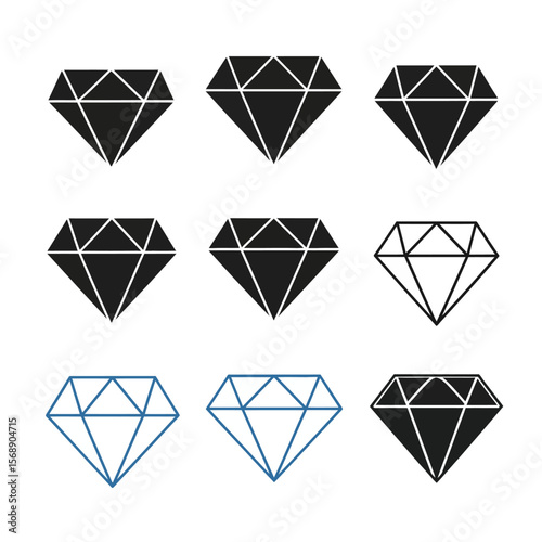 A collection of diamond shapes in black and blue are isolated on white background